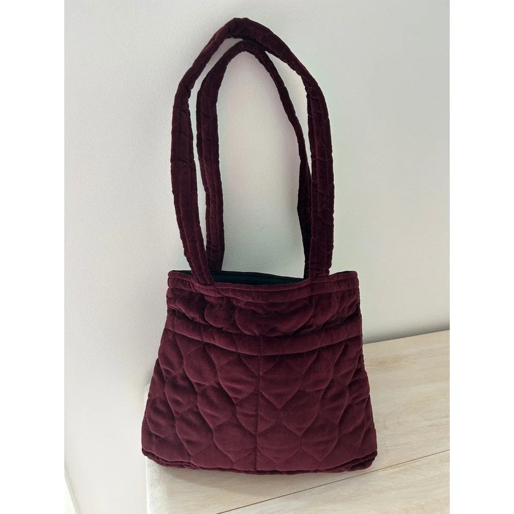 Daren's Bags Boho Burgundy Quilted Velvet Tote Shoulder Bag Handmade In Michigan